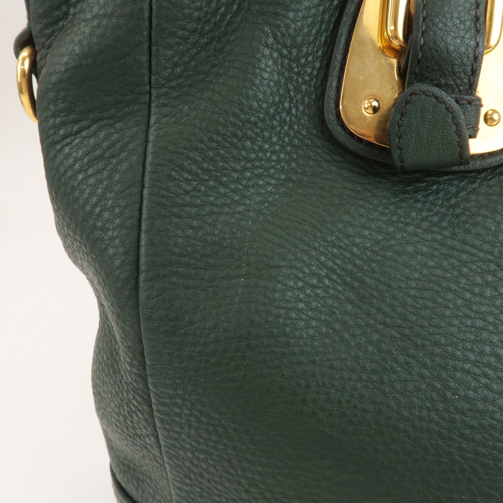 PRADA Leather 2Way Hand Bag Shoulder Bag Green Gold Hardware