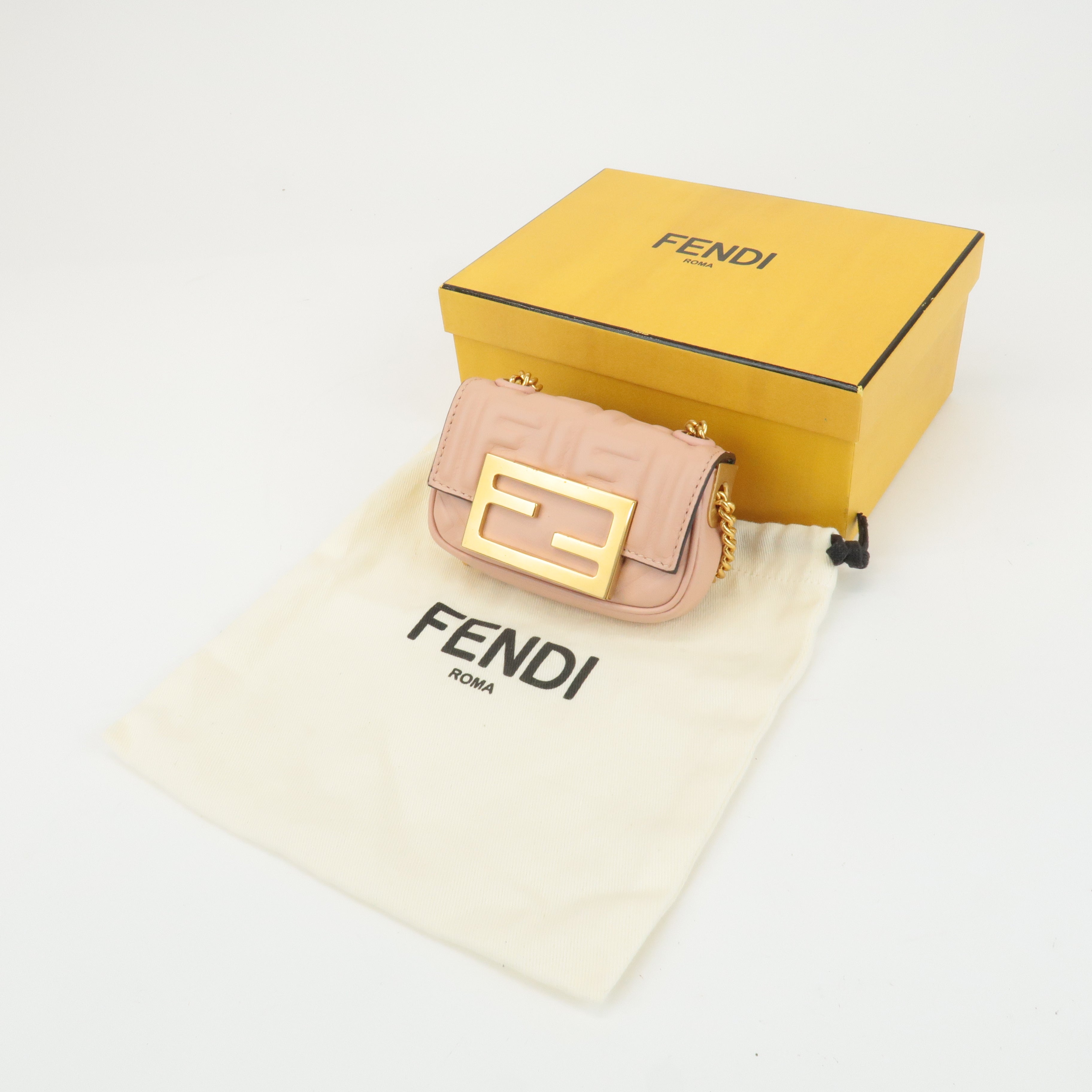 FENDI Leather Nano Baguette Chain Shoulder Bag Baby Pink 7AS143