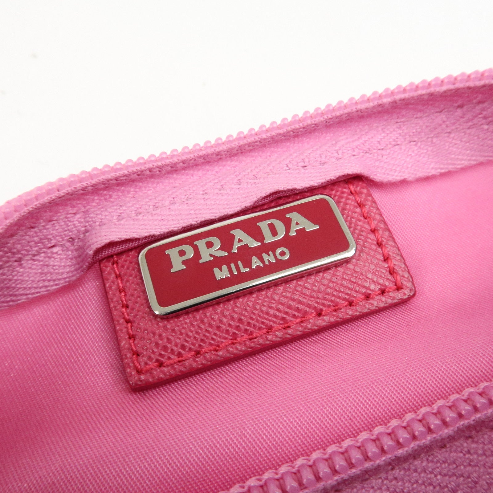 PRADA Nylon Saffiano Leather Pouch Begonia 1N0011