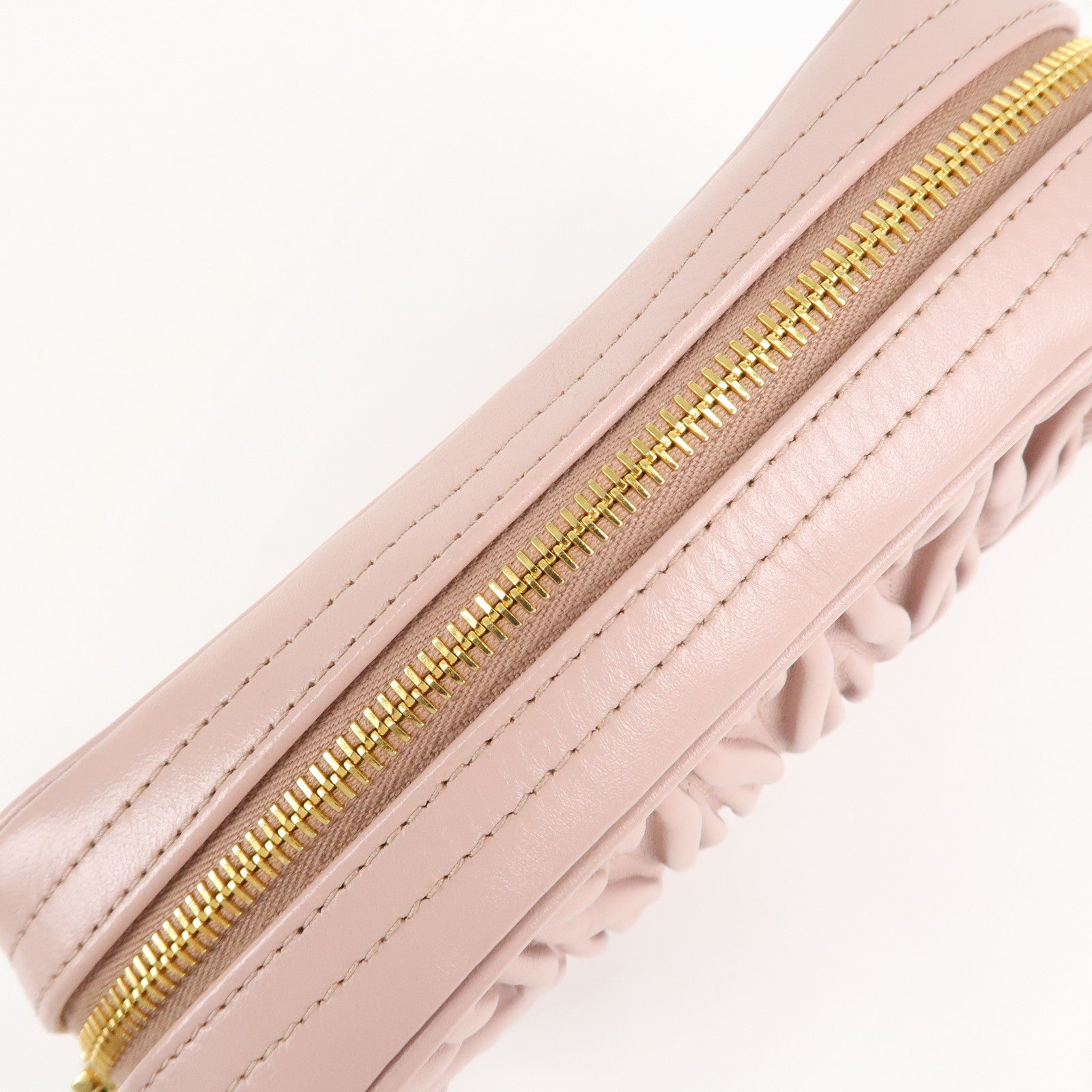 MIU MIU Matelasse Leather Chain Shoulder Bag Pink Beige Used