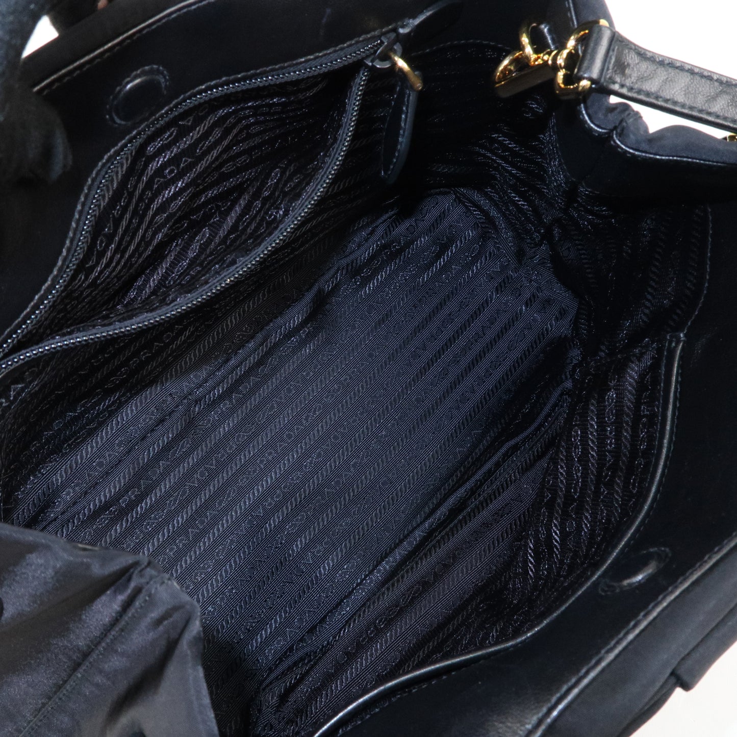 PRADA Nylon Leather Ribbon Logo 2Way Bag Hand Bag Black 1BG068