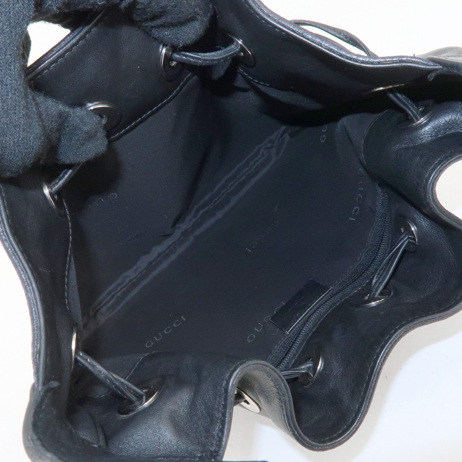 GUCCI Leather Shoulder Bag Drawstring Bag Black Silver 001.4034 Used