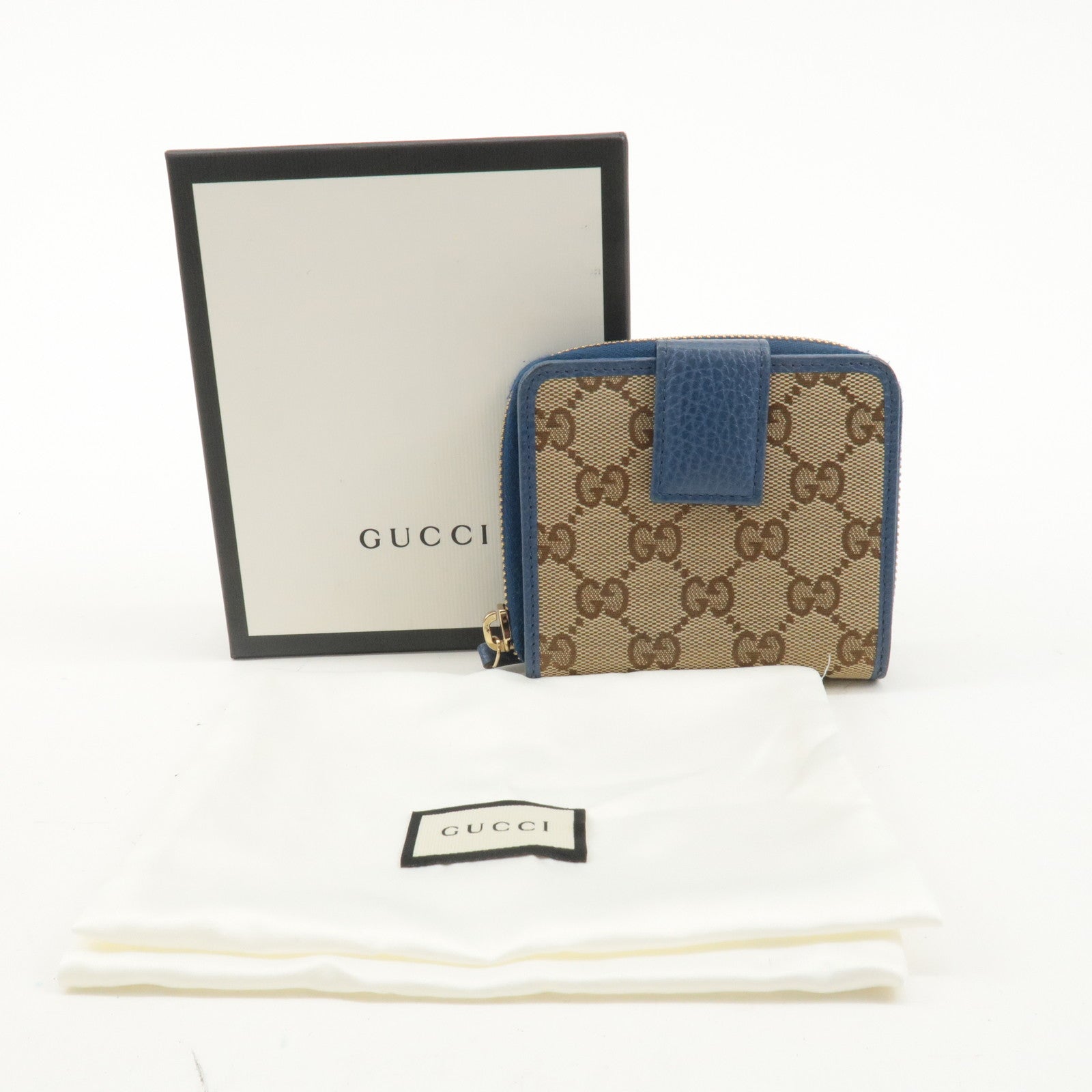 GUCCI GG Canvas Leather Bi -fold Wallet Beige Blue 346056・2184