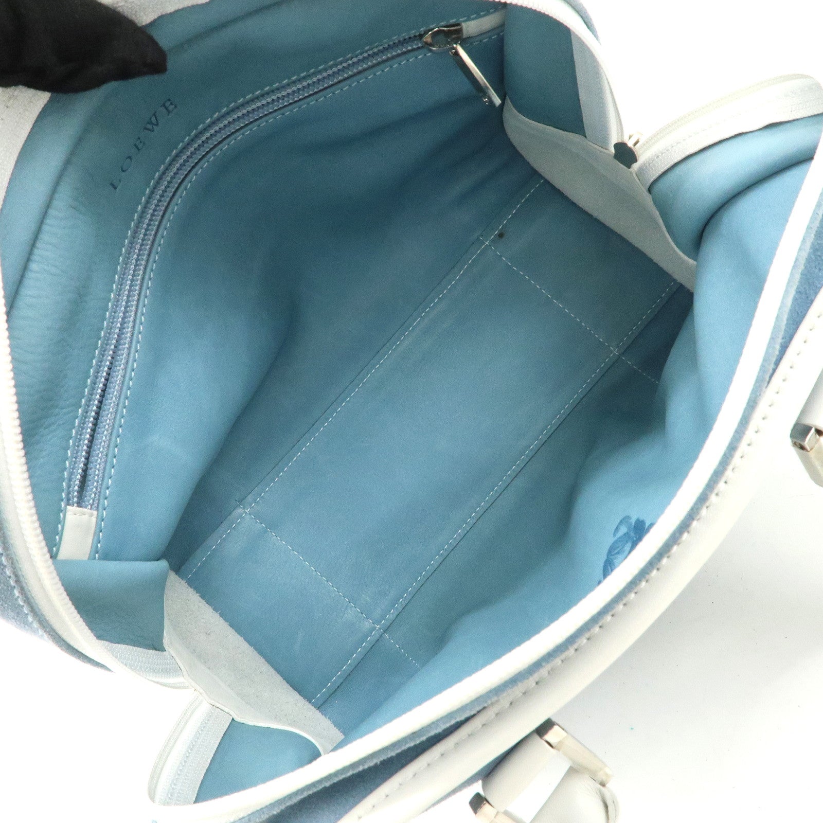 LOEWE Anagram Suede Leather Amazona 27 Hand Bag White Blue Used