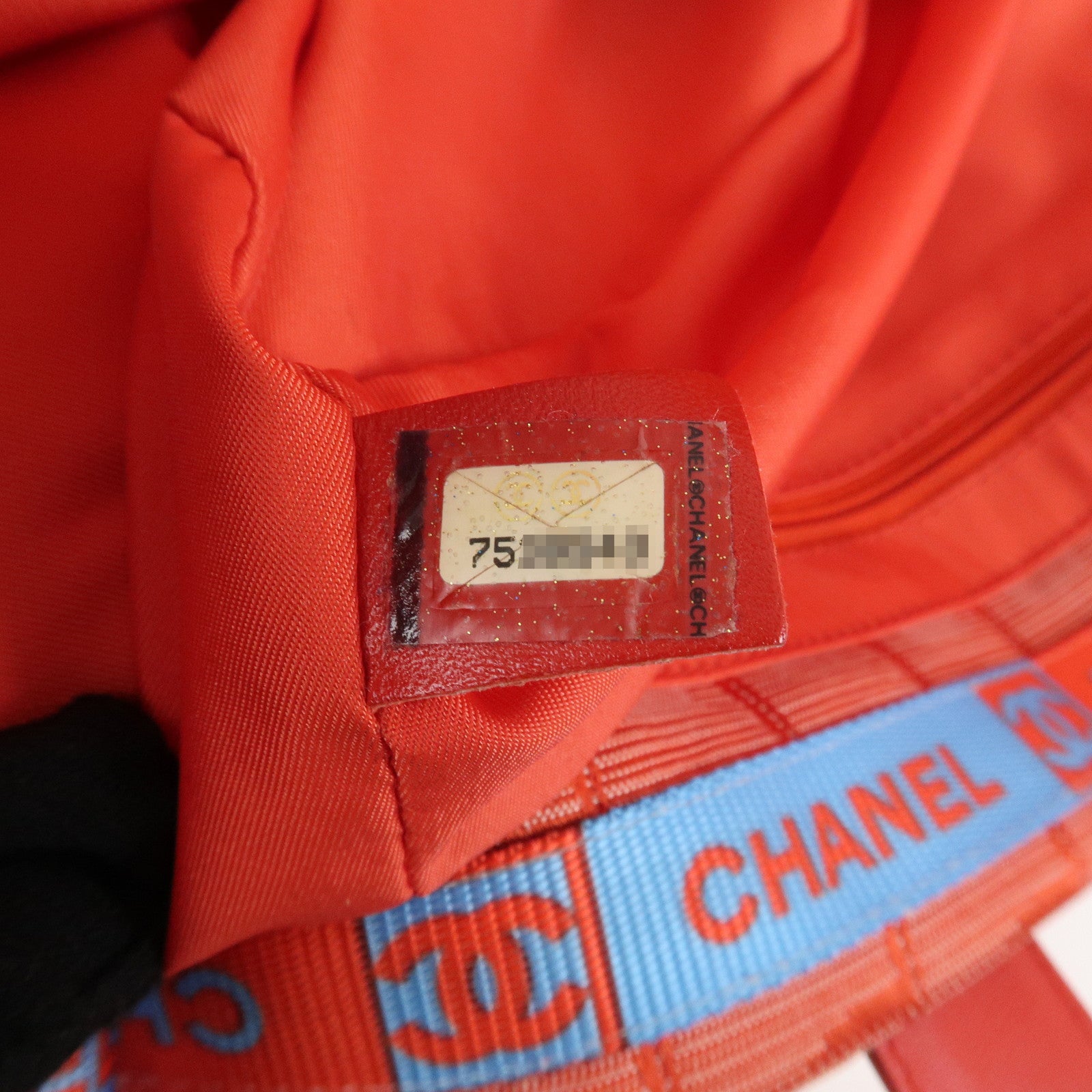 CHANEL New Travel Line Nylon Jacquard Leather Tote Bag Red A15991 Used