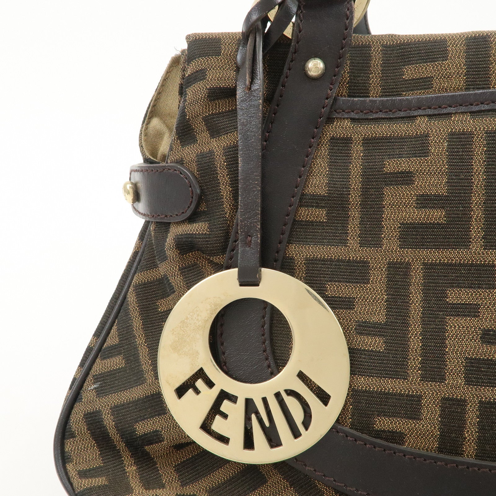 FENDI Zucca Canvas Leather Tote Bag Shoulder Bag 8BR628 Used