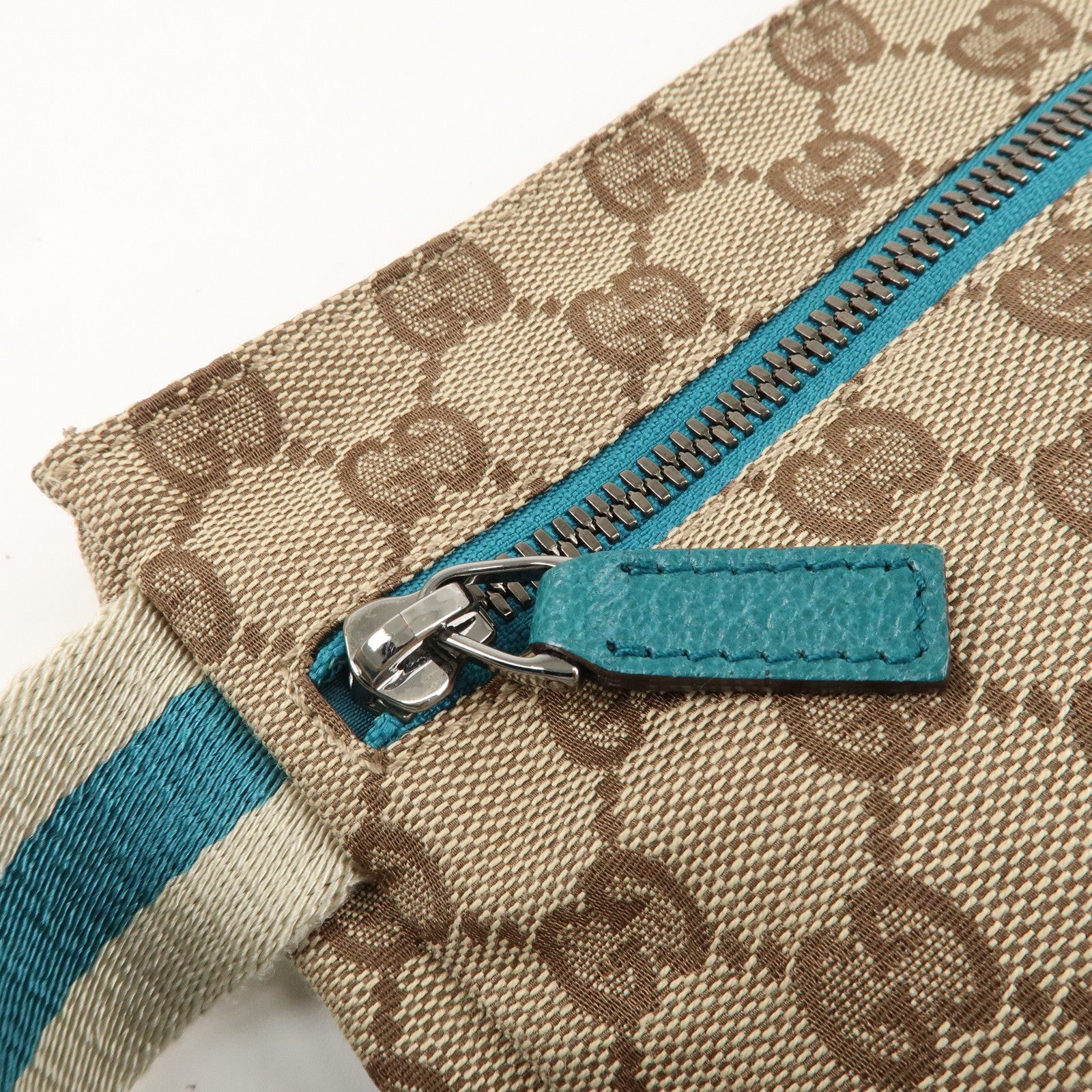 GUCCI GG Canvas Leather Waist Bag Crossbody Bag Turquoise 28566