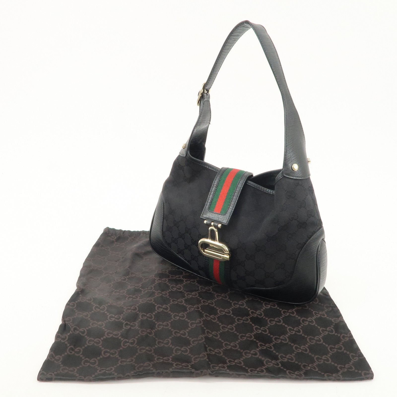 GUCCI Sherry GG Canvas Leather Shoulder Bag Black 130779