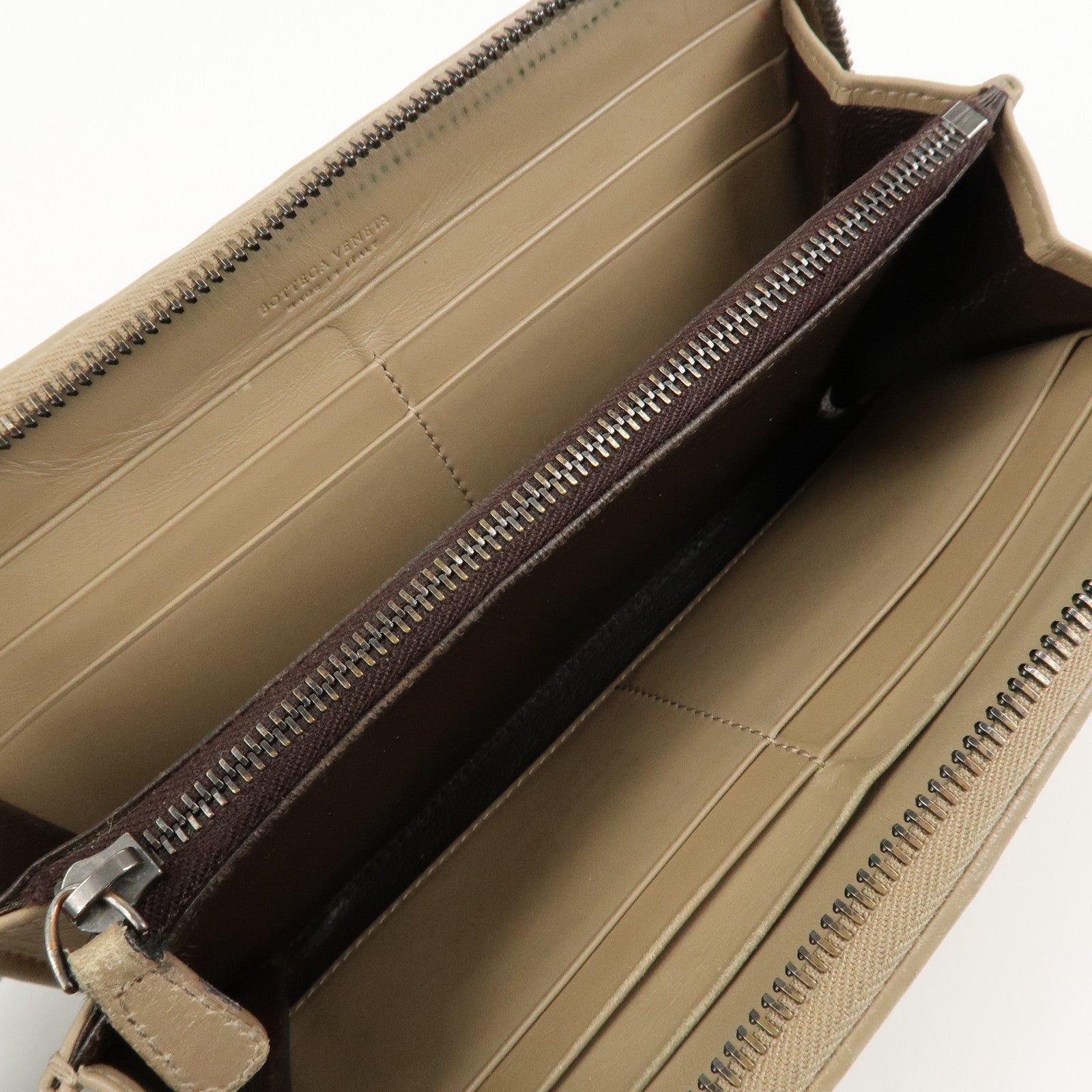 BOTTEGA VENETA Intrecciato Leather Zip Around Long Wallet Beige Used