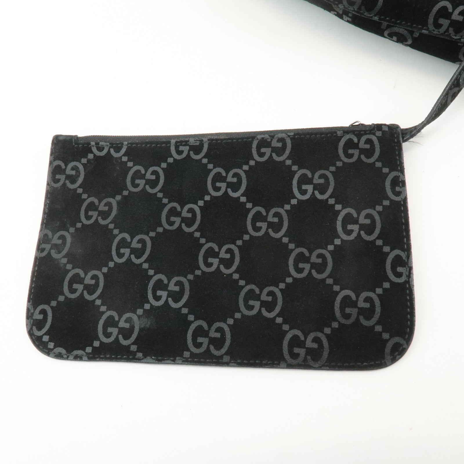 GUCCI GG Monogram Suede Shoulder Bag Black 001.3181