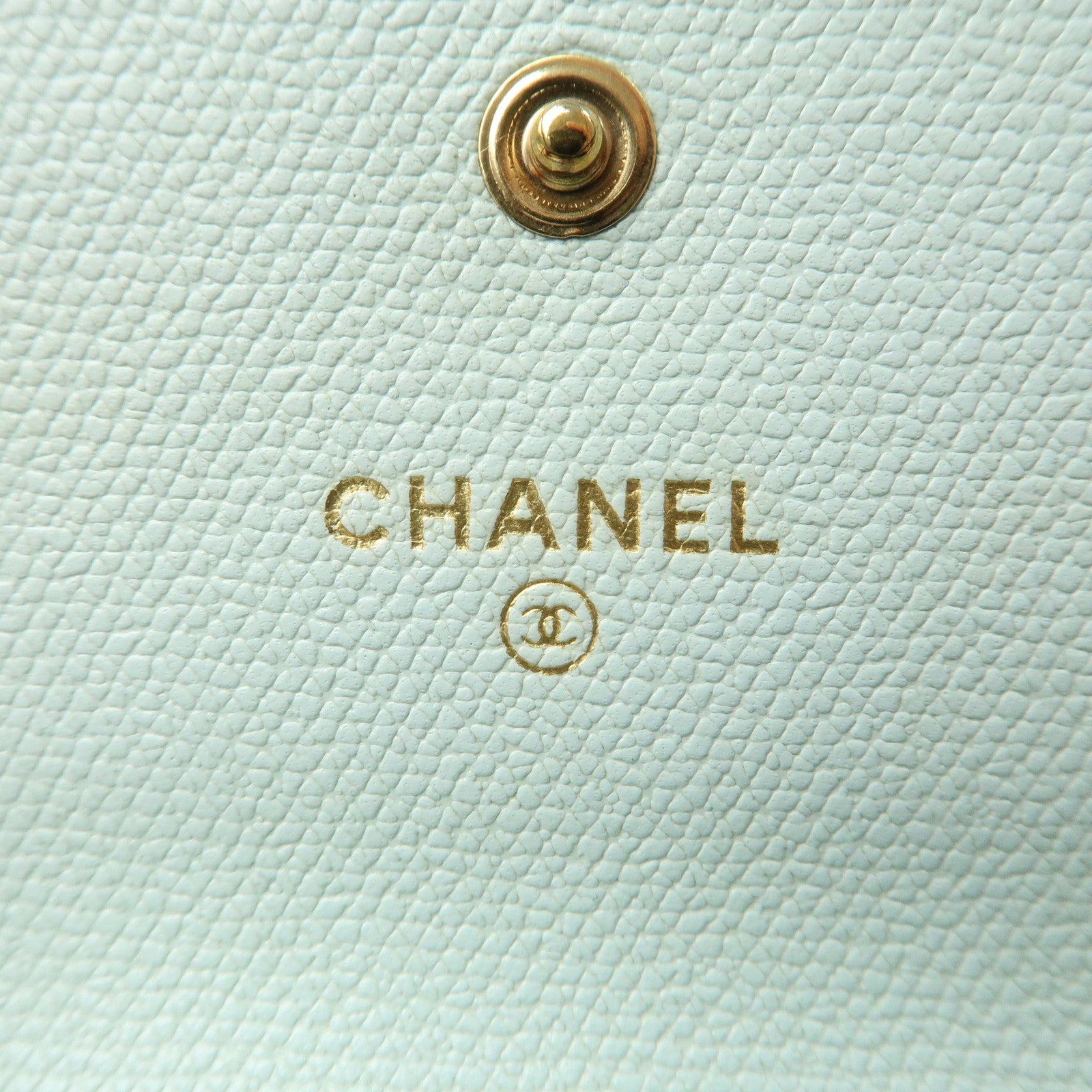 CHANEL COCO Button Leather Double Hook Wallet Mint blue A20902 Used