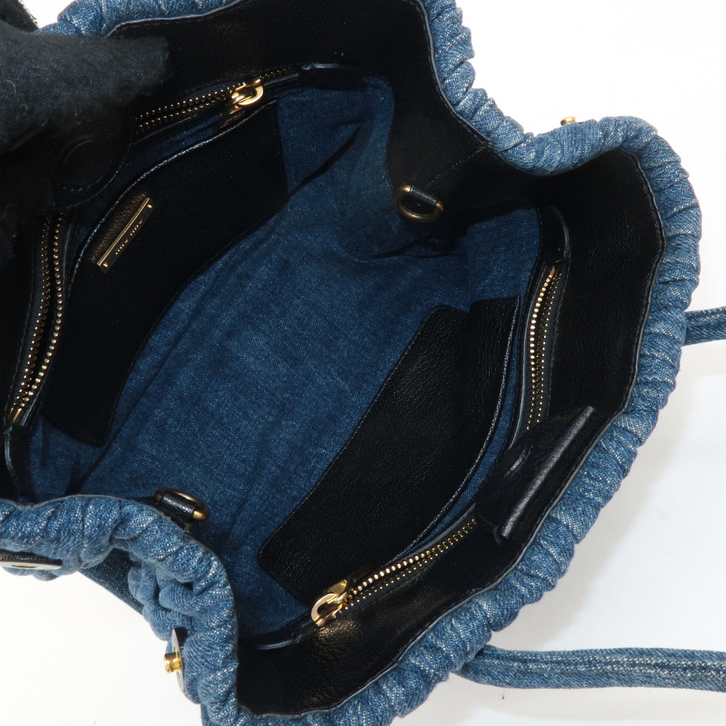 MIU MIU Matelasse Denim Leather 2Way Shoulder Hand Bag Blue