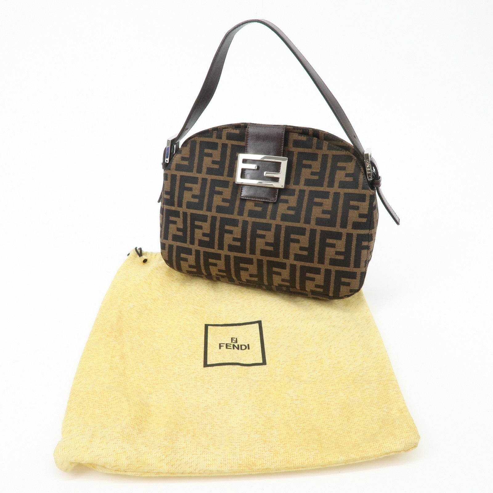 FENDI Zucca Canvas Leather Semi-Shoulder Bag Brown Black 26725