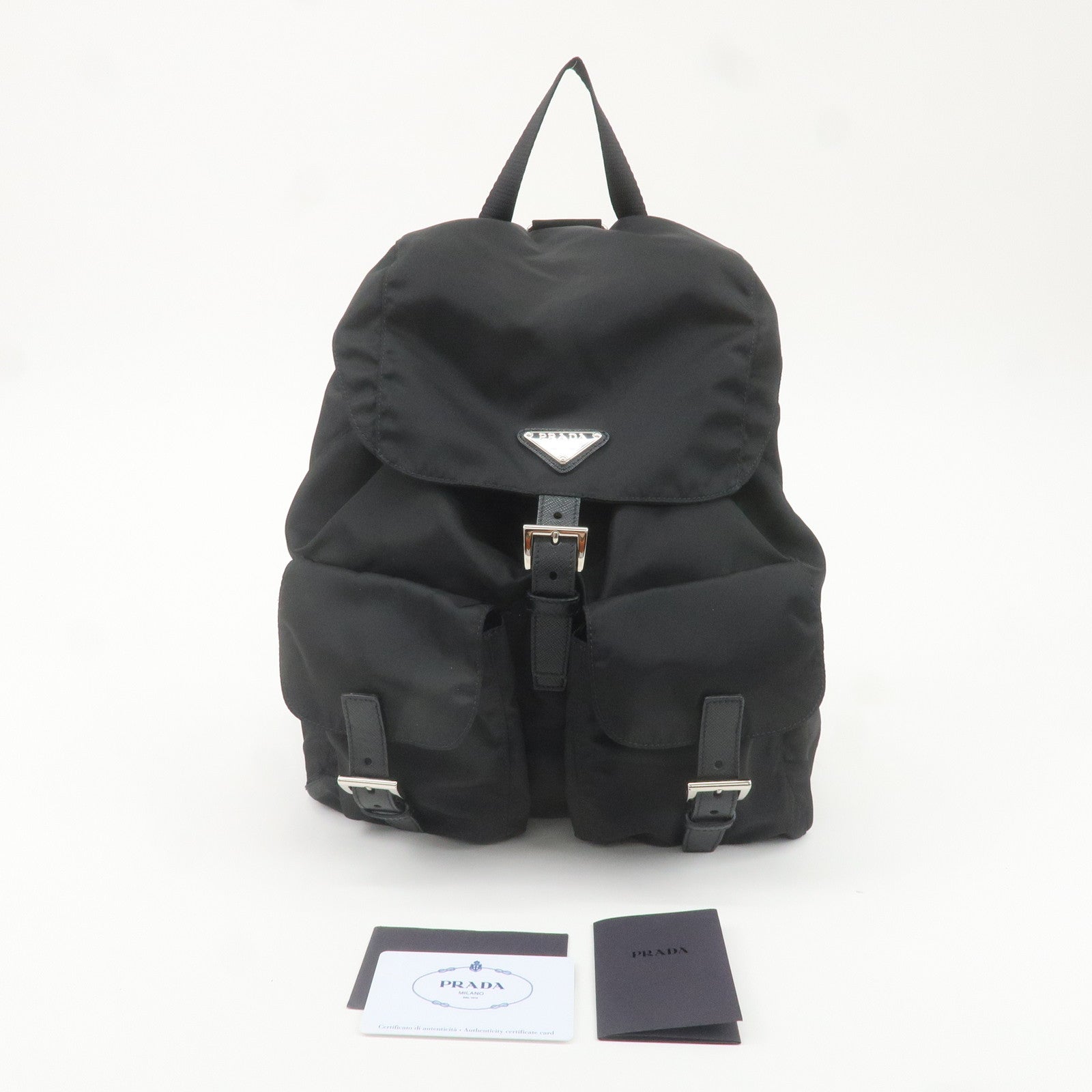 PRADA Logo Nylon Leather Back Pack Ruck Sack NERO Black 1BZ811