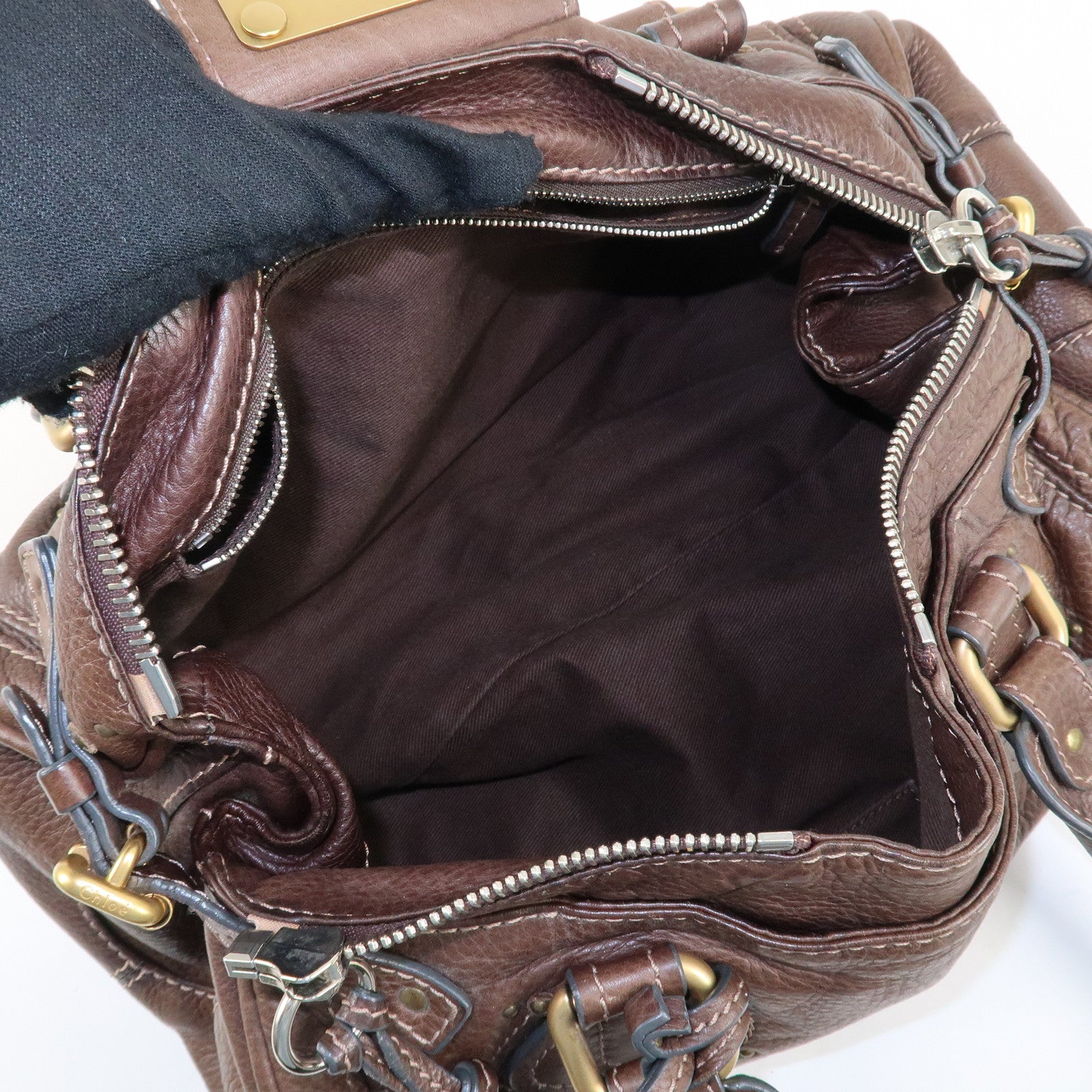 Chloe Paddington Leather Hand Bag Shoulder Bag Medium Brown Used