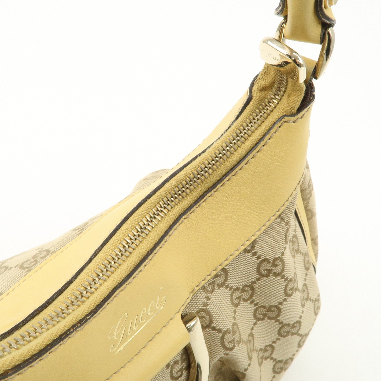 GUCCI Abbey GG Canvas Leather Shoulder Bag Beige Yellow 190525 Used