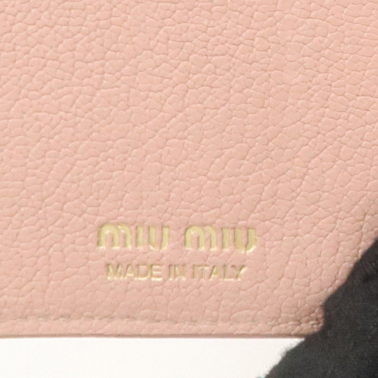 MIU MIU Leather Double Hook Bi-fold Wallet Pink Gold Hardware