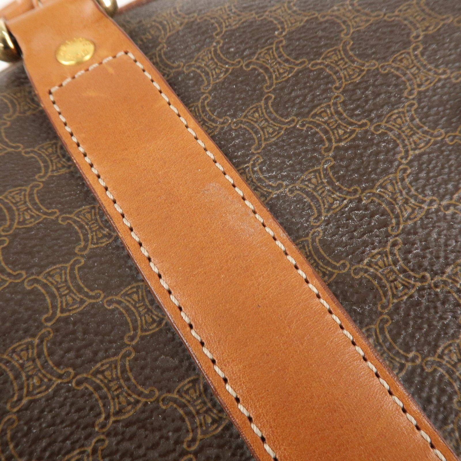 CELINE Macadam PVC Leather Boston Bag Hand Bag Brown Used