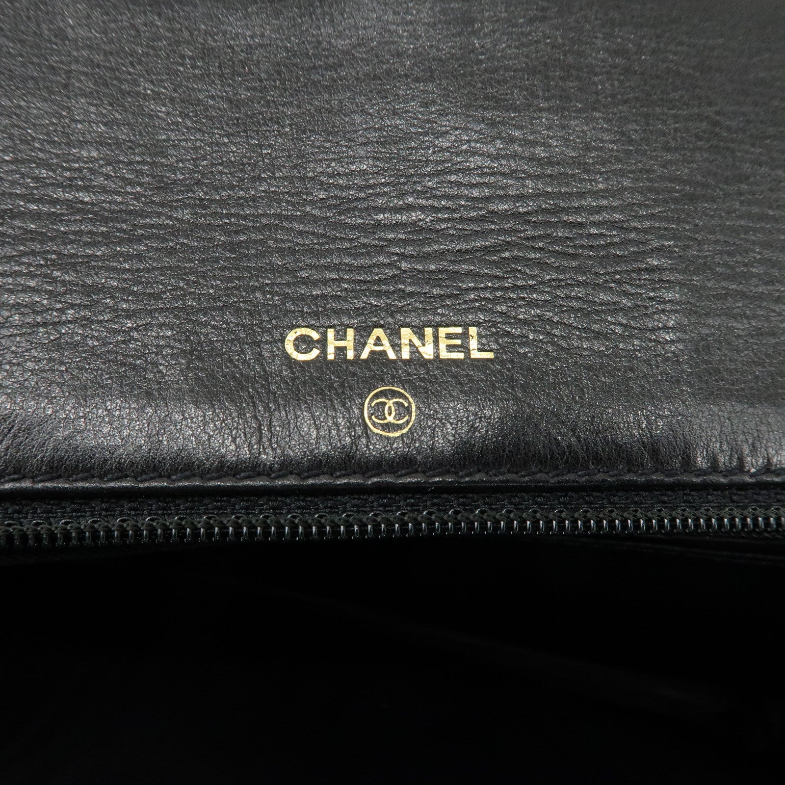 CHANEL Caviar Skin Coco Mark Chain Wallet Shoulder Bag Black