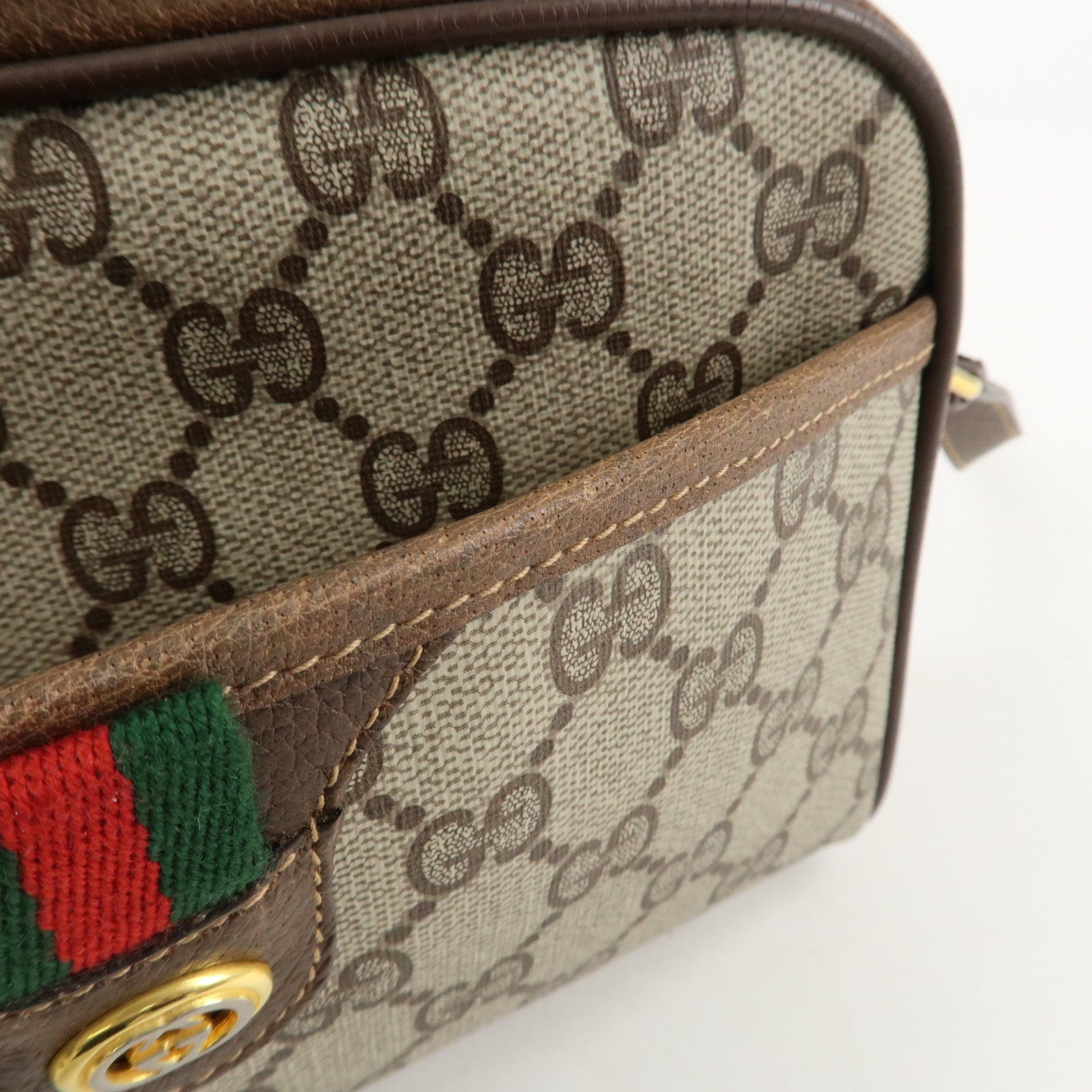 GUCCI Old GUCCI Sherry GG Plus Leather Shoulder Bag Beige Brown Used