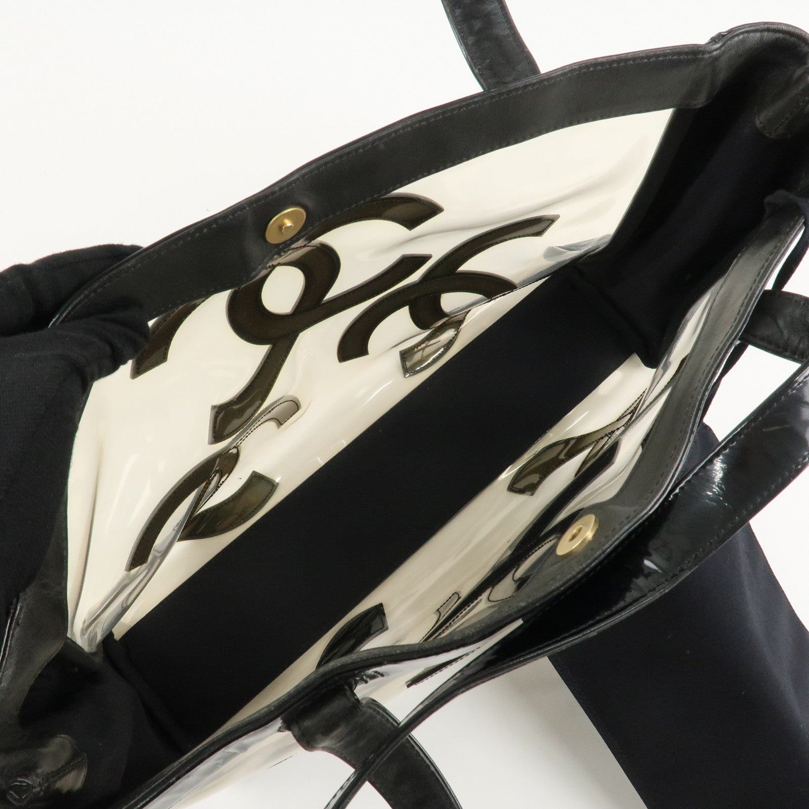 CHANEL PVC Patent Leather Vinyl Triple COCO Mark Tote Bag Black Used