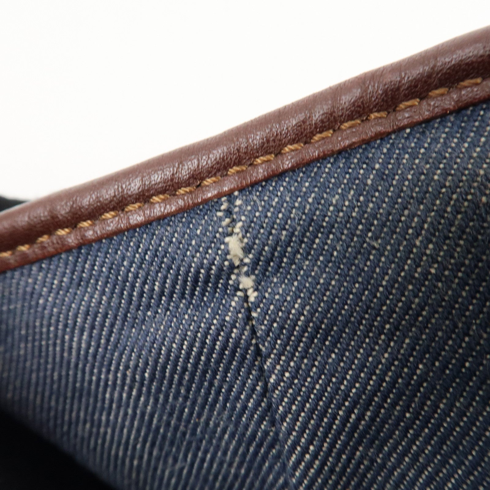 CELINE Macadam Denim Leather Boogie Bag Tote Bag Blue Brown Used