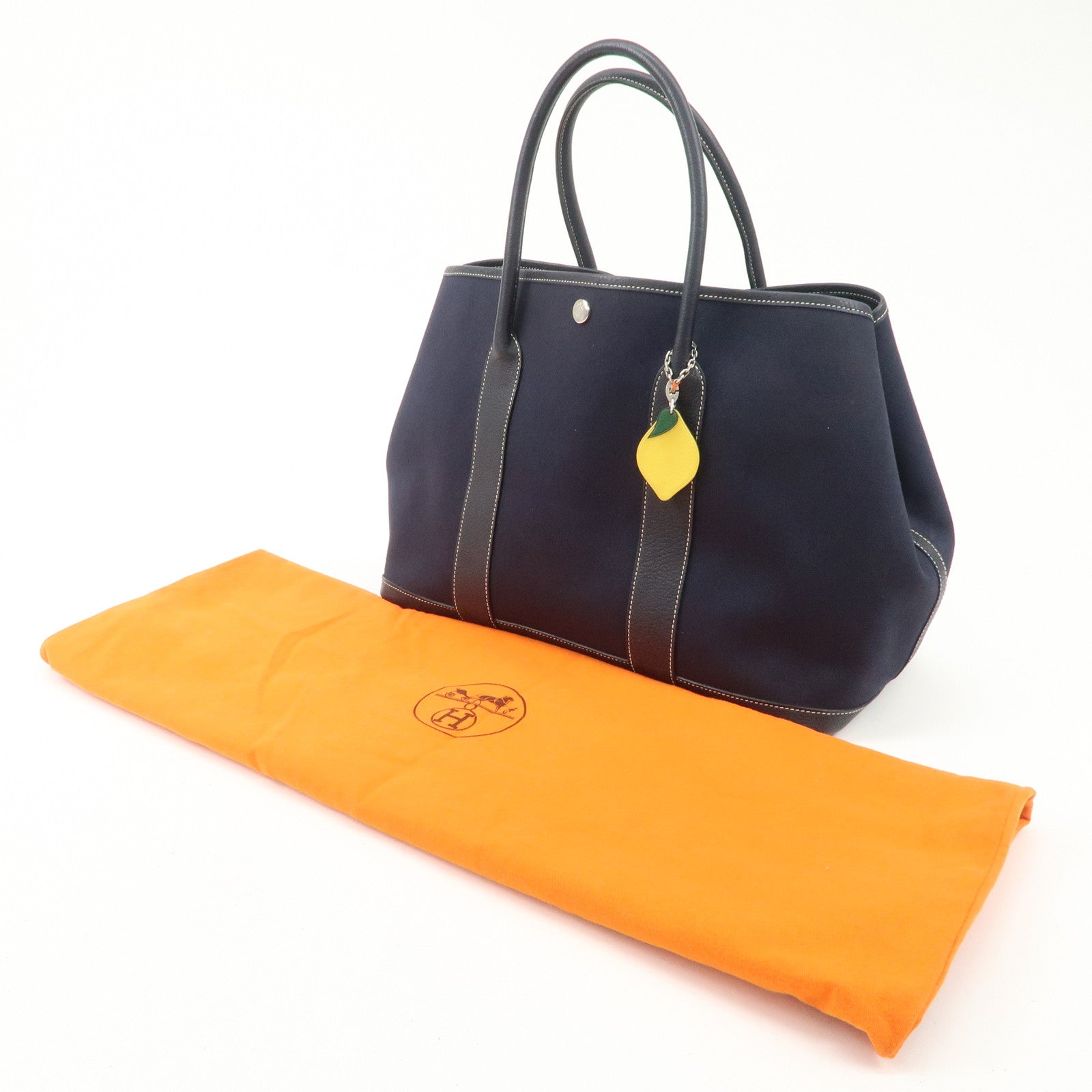 HERMES Toile Officier Leather Garden Party Tote Bag I Stamped Used