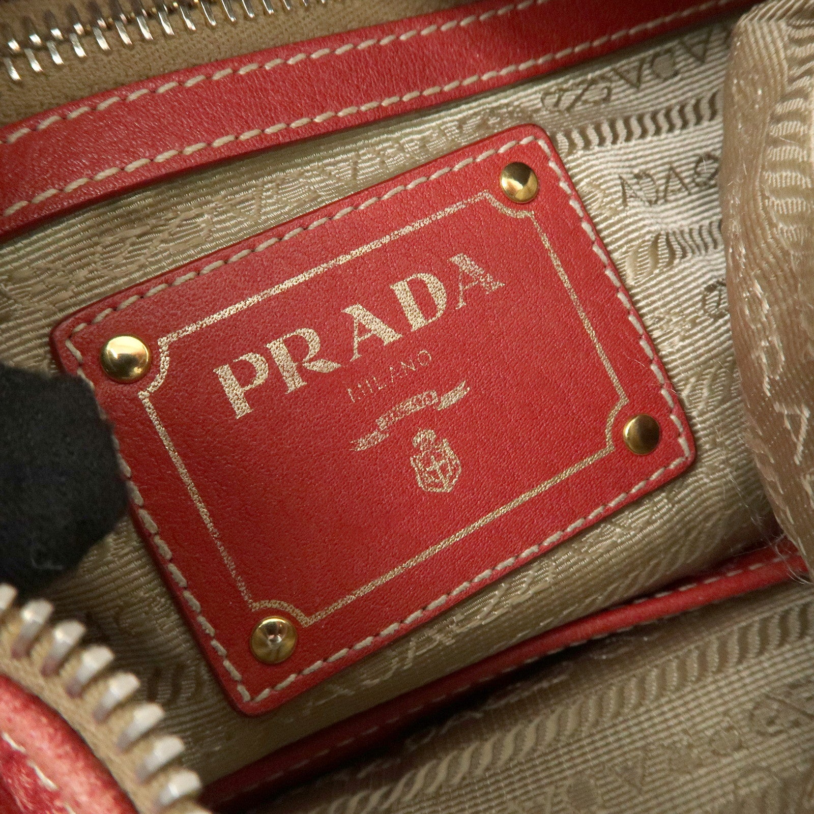 PRADA Logo Leather Shoulder Bag Hand Bag Red BR4373