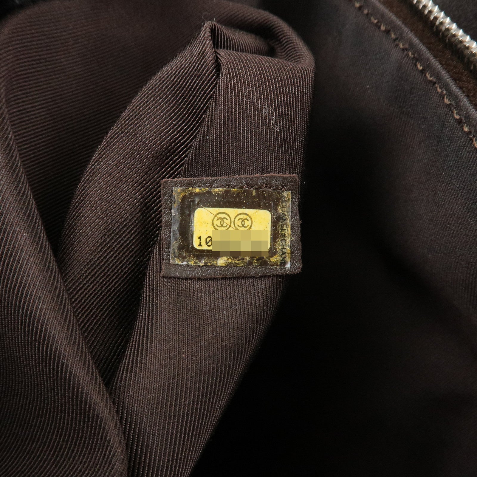 CHANEL COCO Mark Shevron Lamb Skin V Stich Tote Bag Dark Brown Used