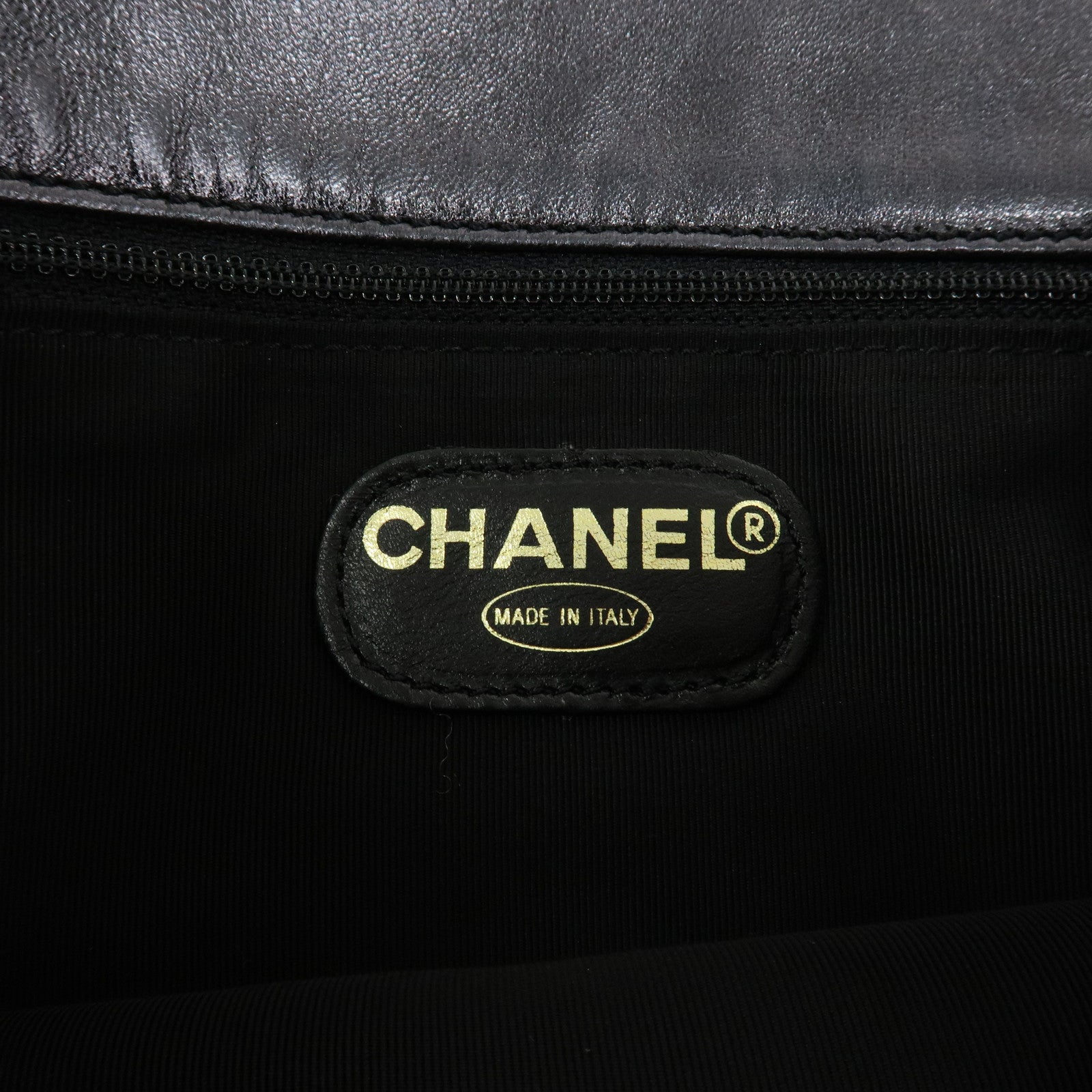 CHANEL Leather Logo Shoulder Bag Hand Bag Black Used