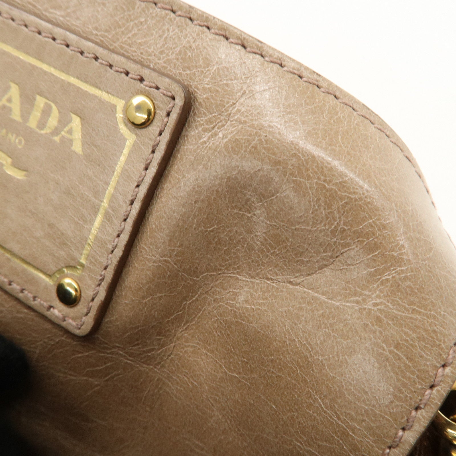 PRADA Leather Shoulder Bag Hand Bag Beige BR4984