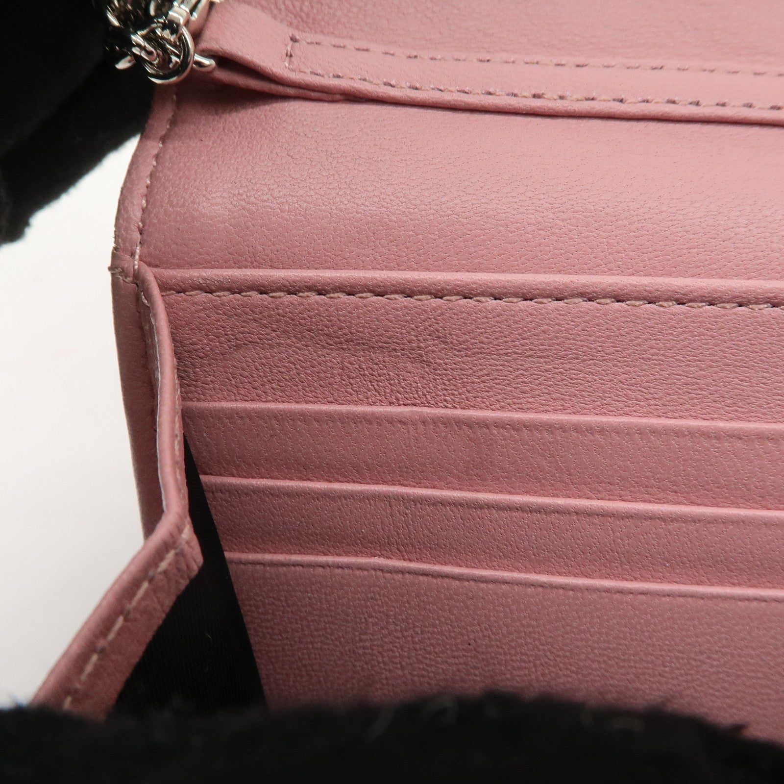 Christian Dior Cannage Dior Leather Chain Wallet Pink Used