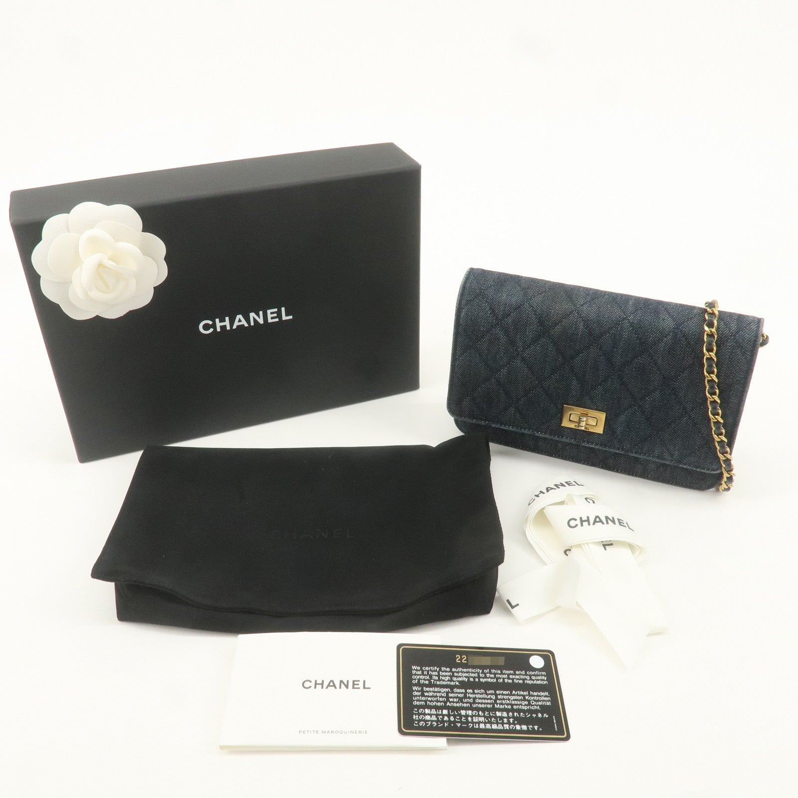 CHANEL 2.55 Denim Leather Chain Shoulder Wallet Blue A70328