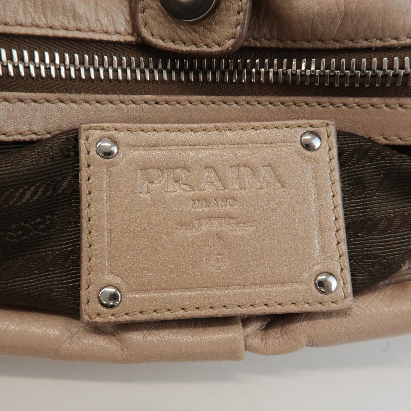 PRADA Leather Shoulder Bag Hand Bag Champaign Beige BR3975