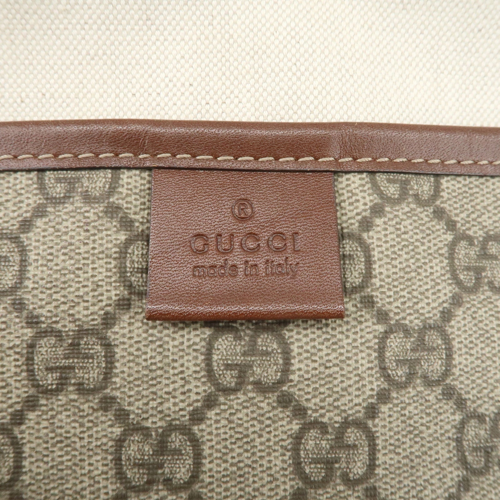 GUCCI GG Plus Leather Tote Bag Shoulder Bag Beige Brown 211134