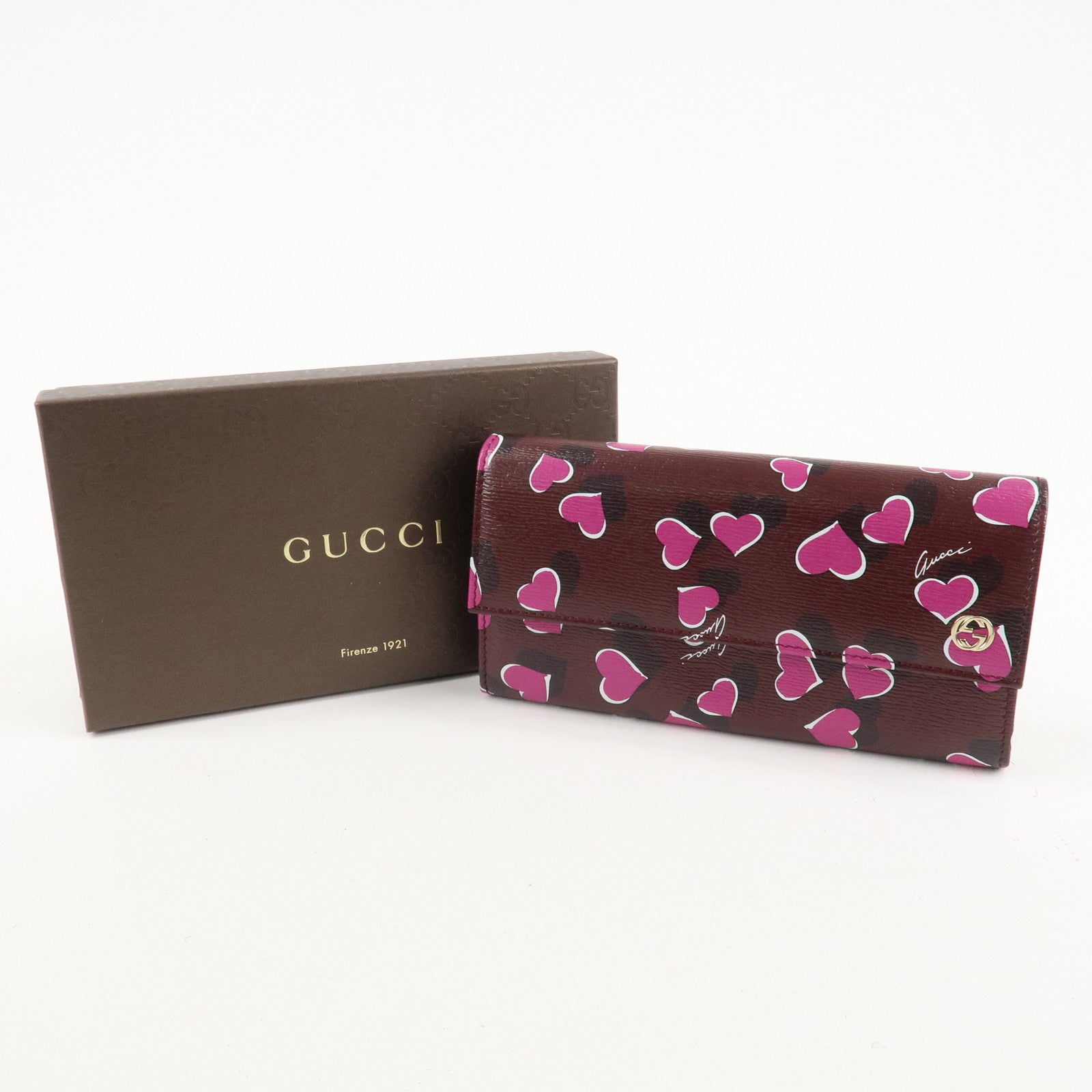 GUCCI Heartbeat Leather Continental Wallet Bordeaux 309702