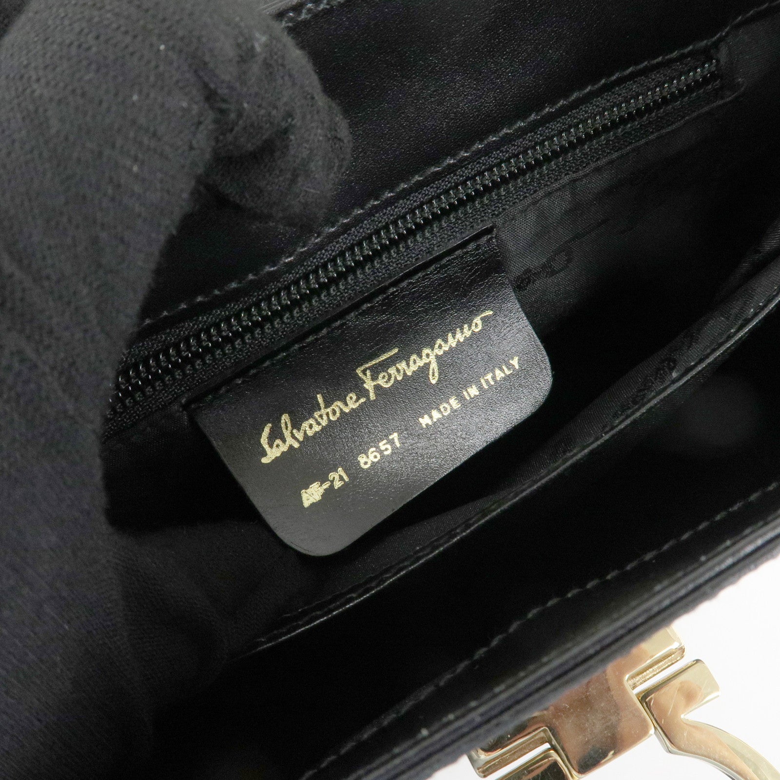 Ferragamo Leather Gancini 2Way Hand Shoulder Bag Black AT210536 Used