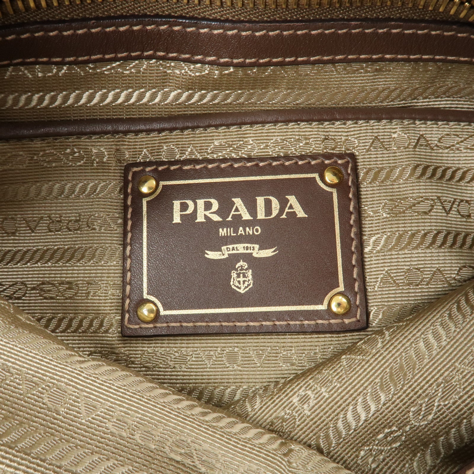 PRADA Jacquard Leather Shoulder Crossbody Bag Beige Brown BT867A