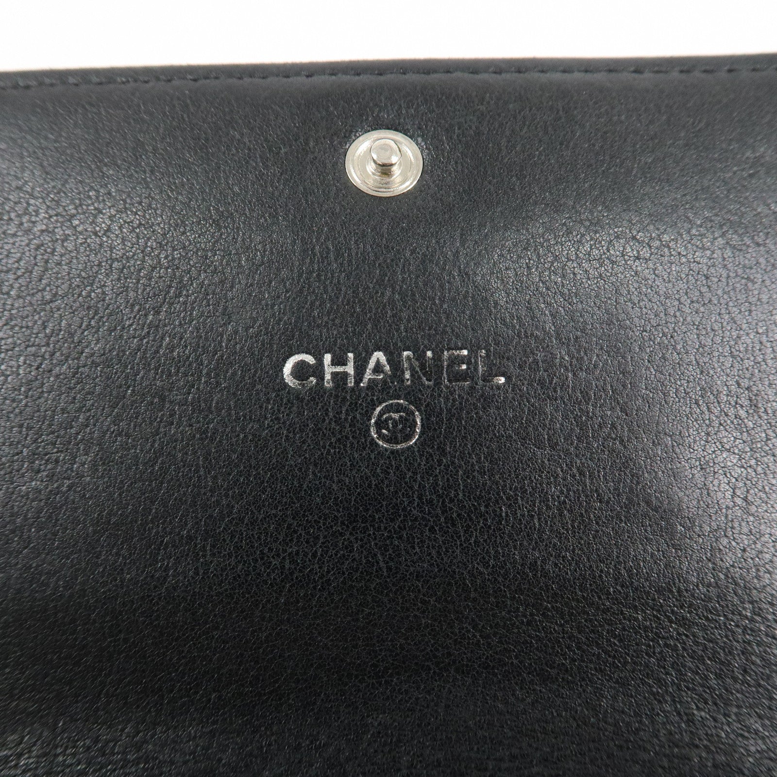 CHANEL V Stitch Lamb Skin Coco Mark Bi-fold Wallet Black Used