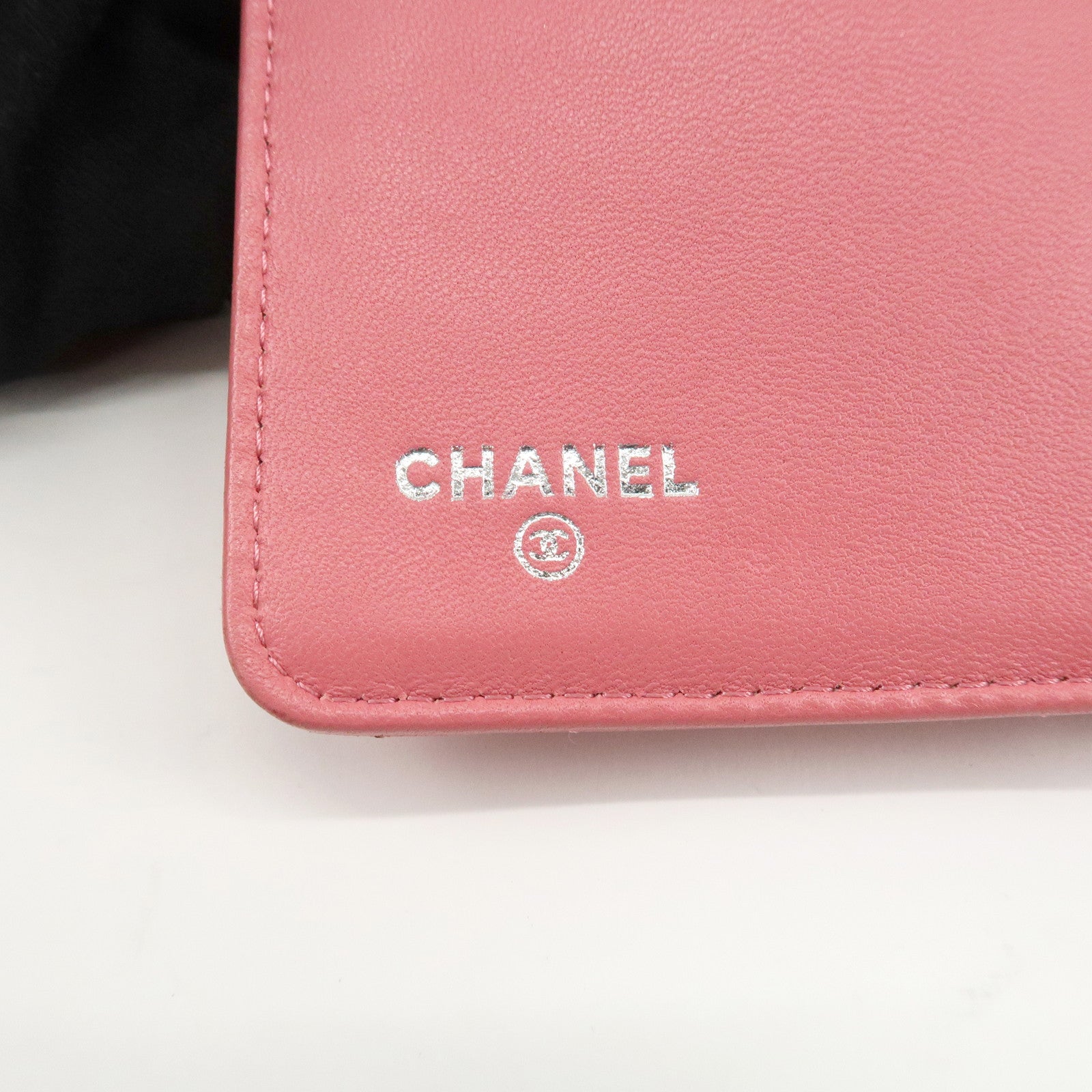 CHANEL Matelasse Lamb Skin Coco Mark Bi-fold Wallet Pink A48667