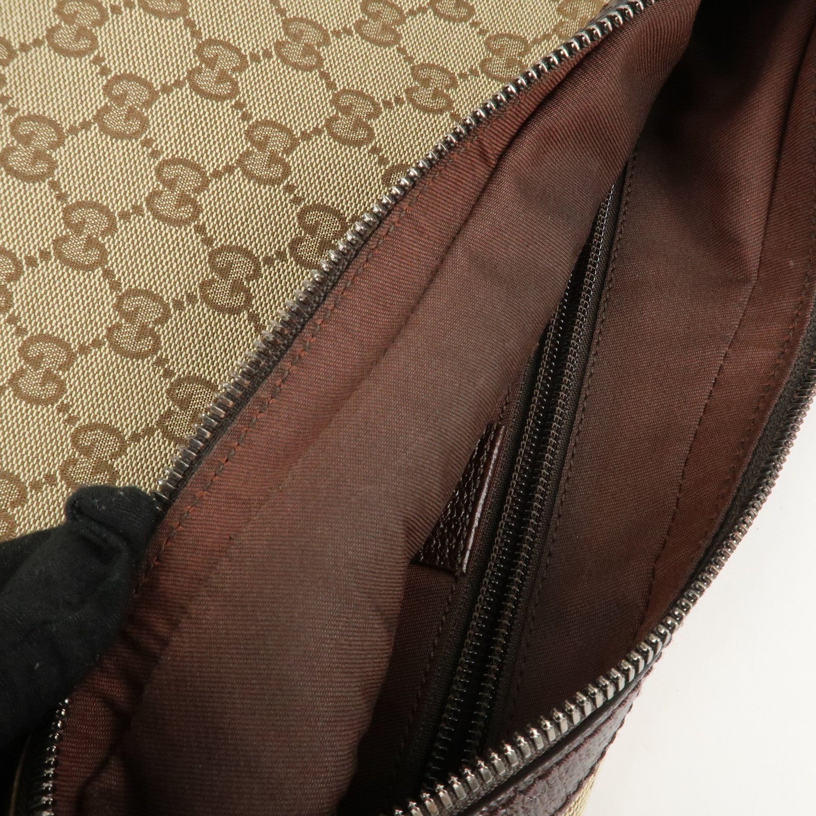 GUCCI GG Canvas Leather Shoulder Bag Beige Brown 122790 Used