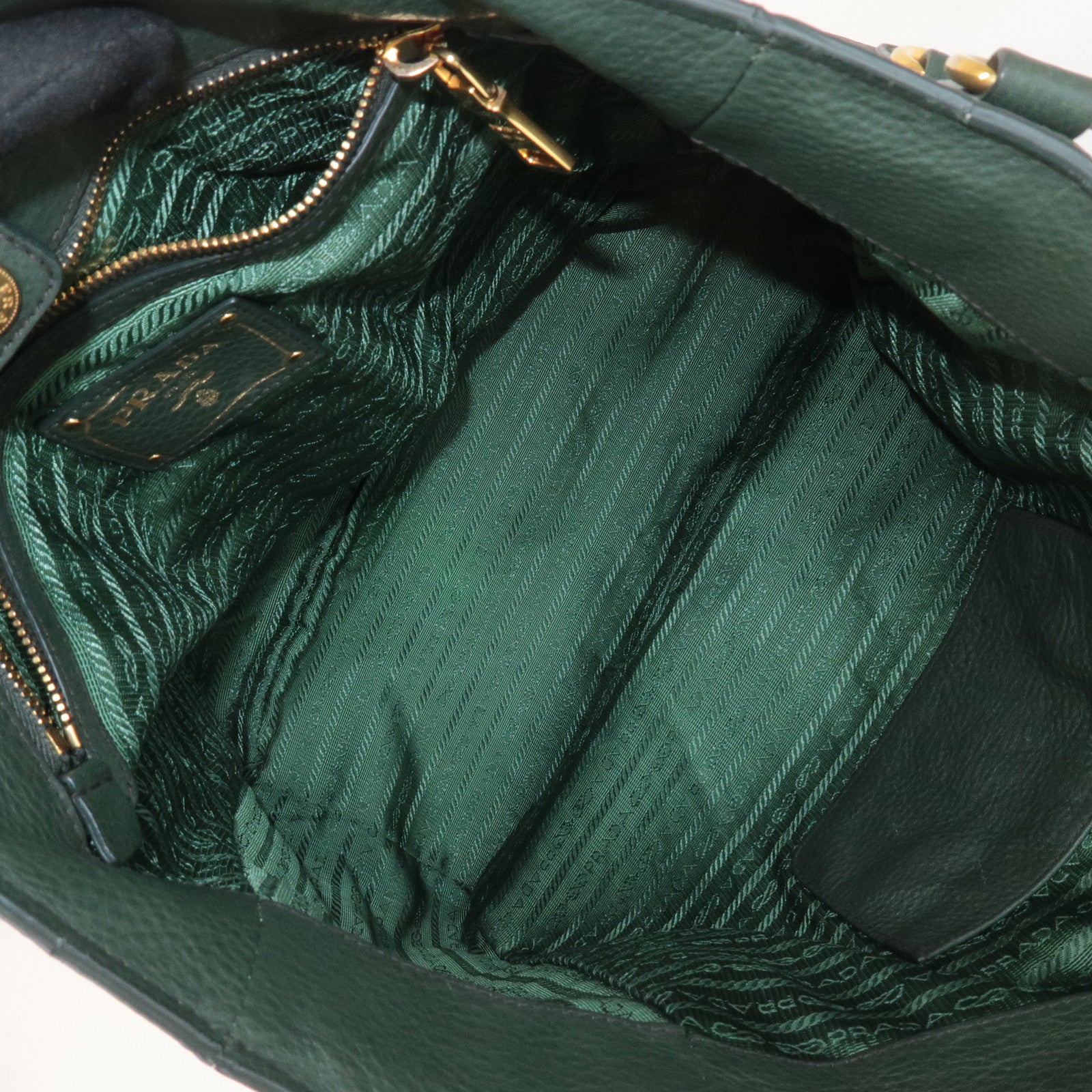 PRADA Leather 2Way Hand Bag Shoulder Bag Green Gold Hardware