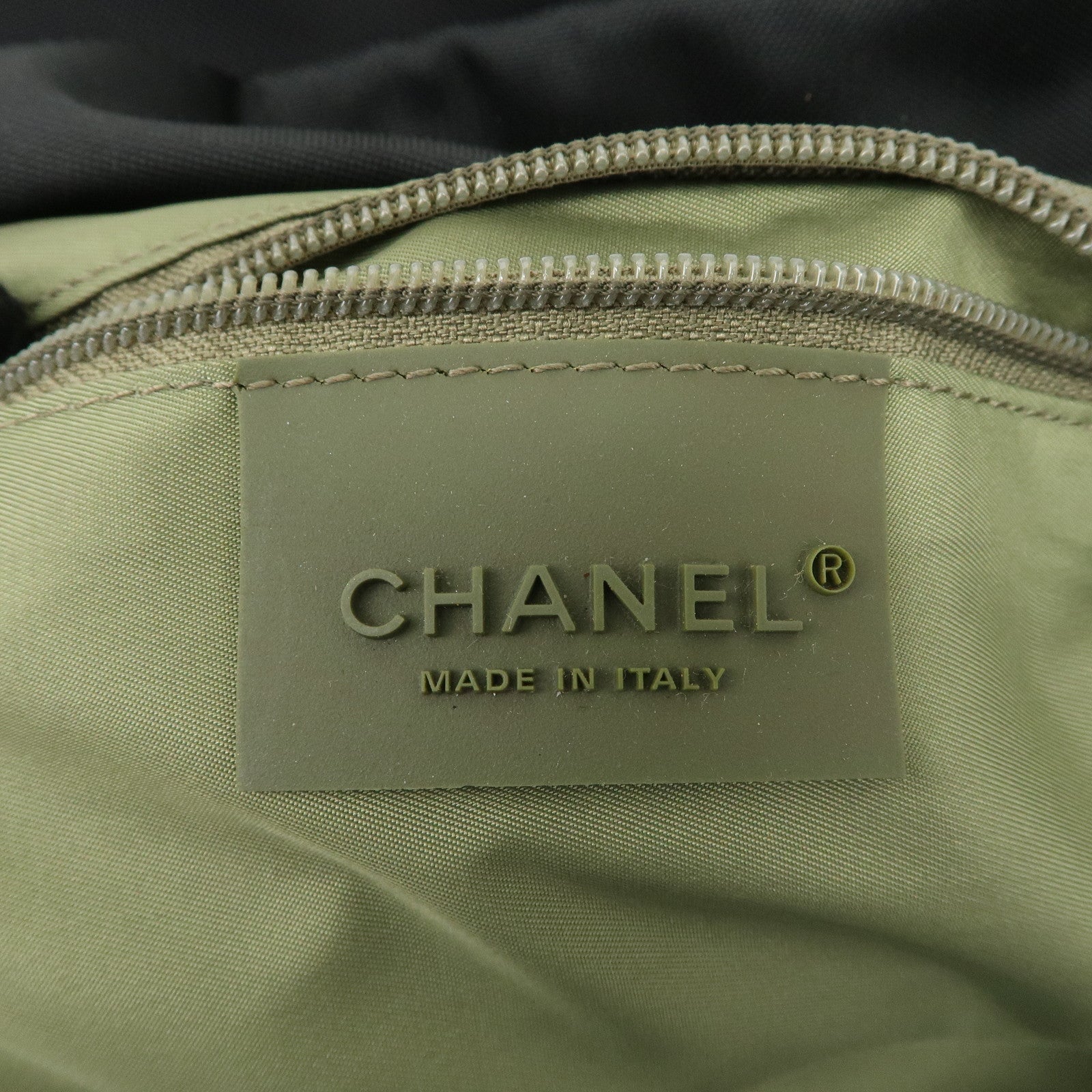 CHANEL Sports Nylon COCO Mark Shoulder Bag Black Khaki