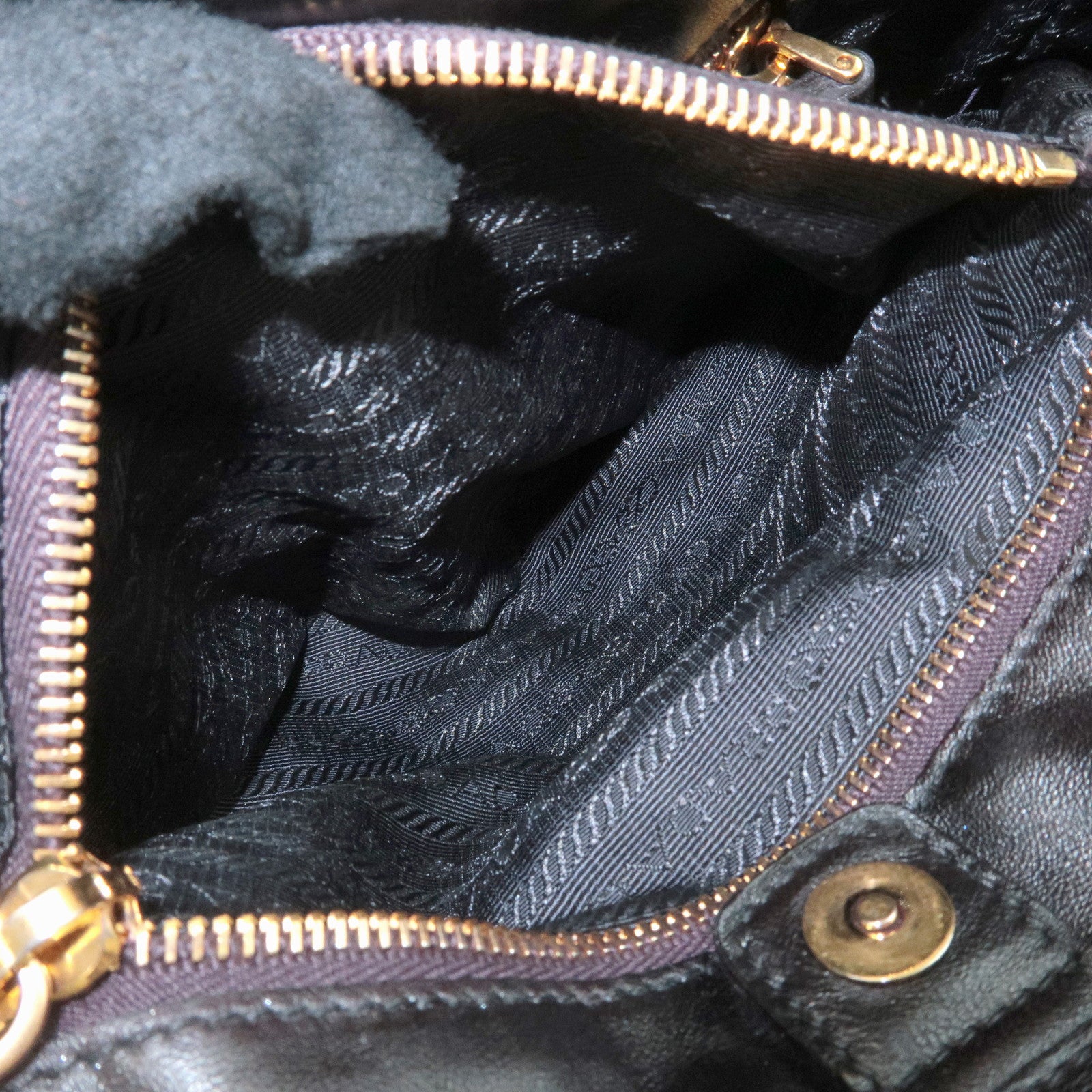 PRADA Logo Nylon Leather Ribbon Tote Bag Hand Bag Black