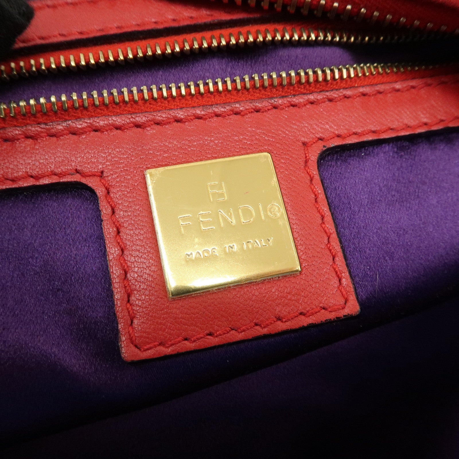 FENDI Suede Leather Shoulder Bag Red Gold Hardware