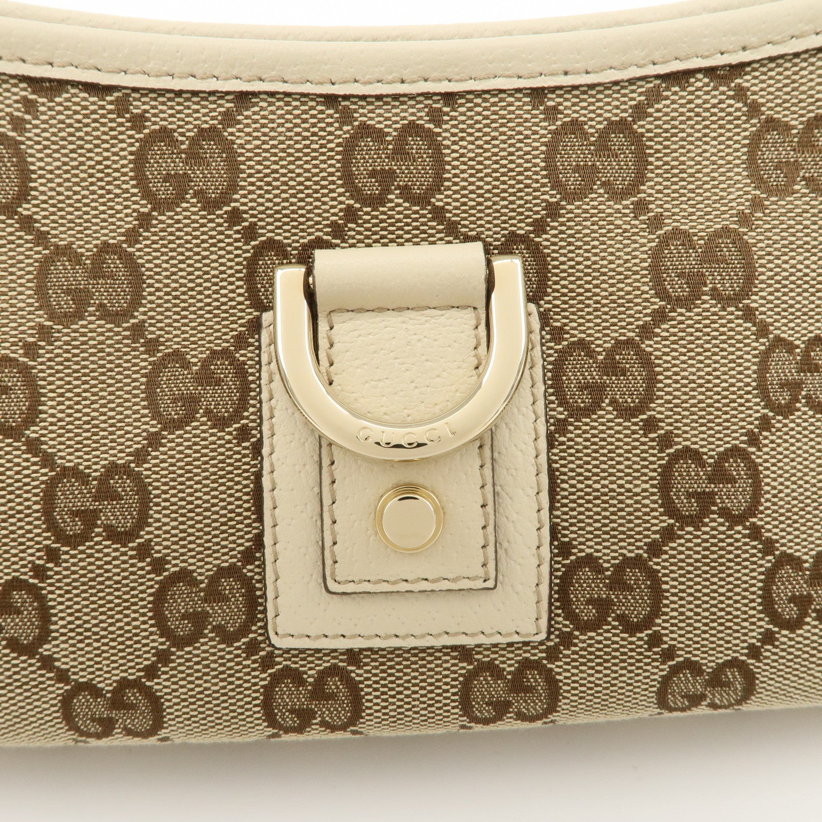 GUCCI Abbey GG Canvas Leather Shoulder Bag Beige Ivory 130939