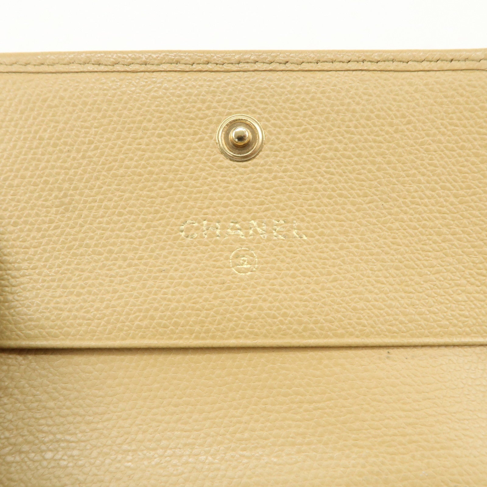 CHANEL Leather COCO Botton W Hook Wallet Beige Used