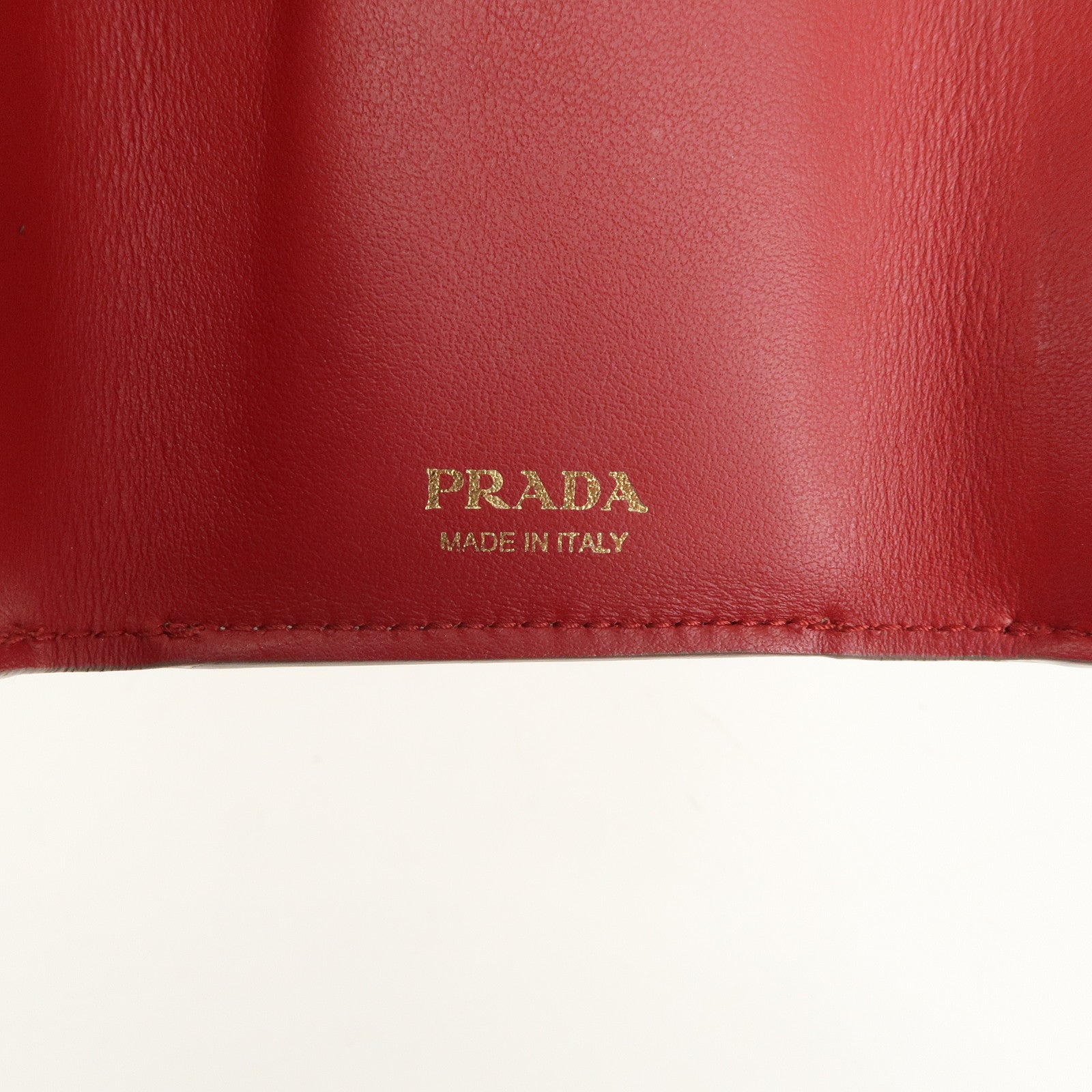 PRADA Saffiano Leather Trifold Wallet Pink Beige Red Ribbon 1MH021