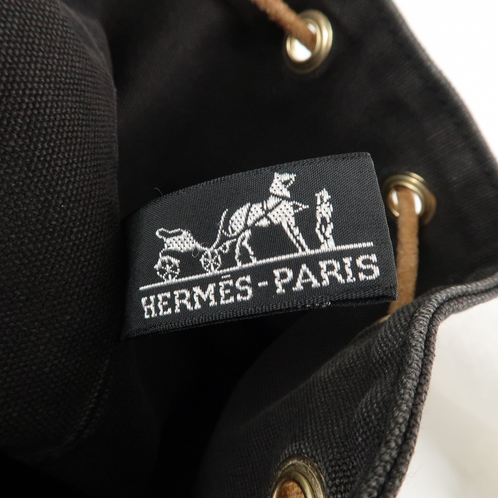 HERMES Cotton Canvas Leather  Polochon Mimile PM Black Used