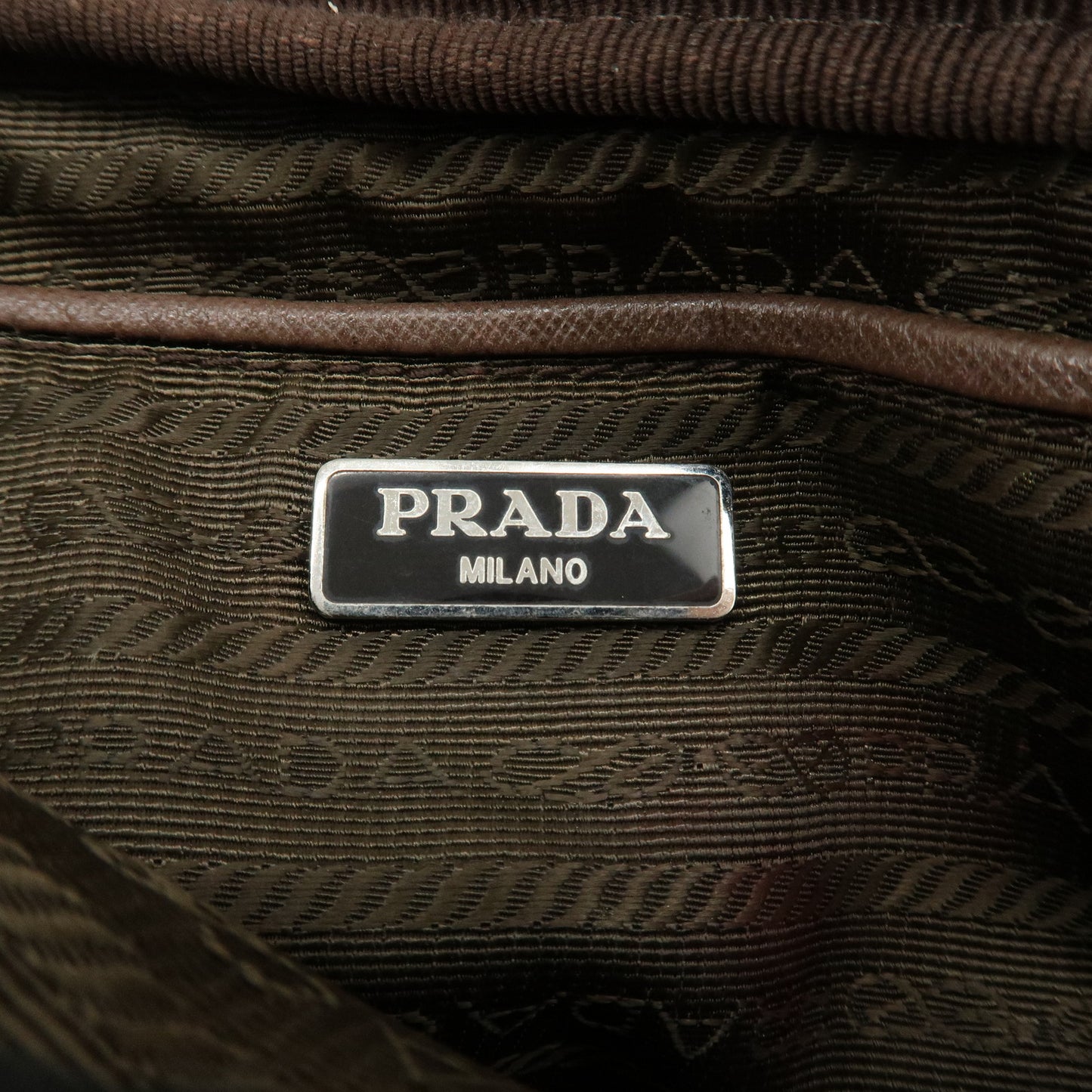 PRADA Triangle Logo Nylon Pouch Cosmetic Pouch Brown Pink White